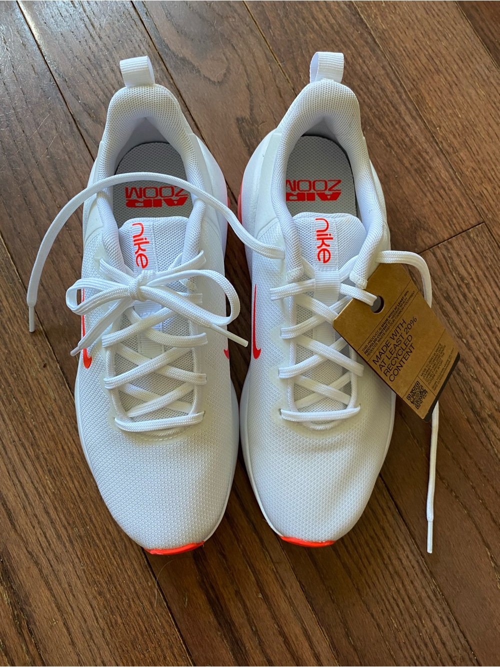 New Nike Air Zoom White Running Sneakers with Orange Accents